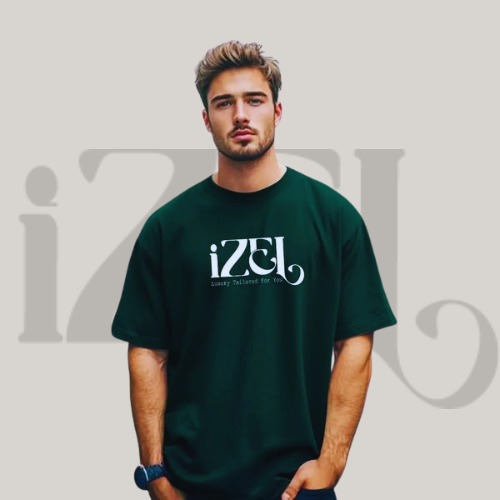bottle green , Printed Drop Shoulder T-Shirt